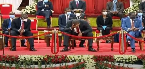 From the Left Deputy President William Ruto President Uhuru Kenyatta and Raila Odinga at the BBI launch on October 26 2020.