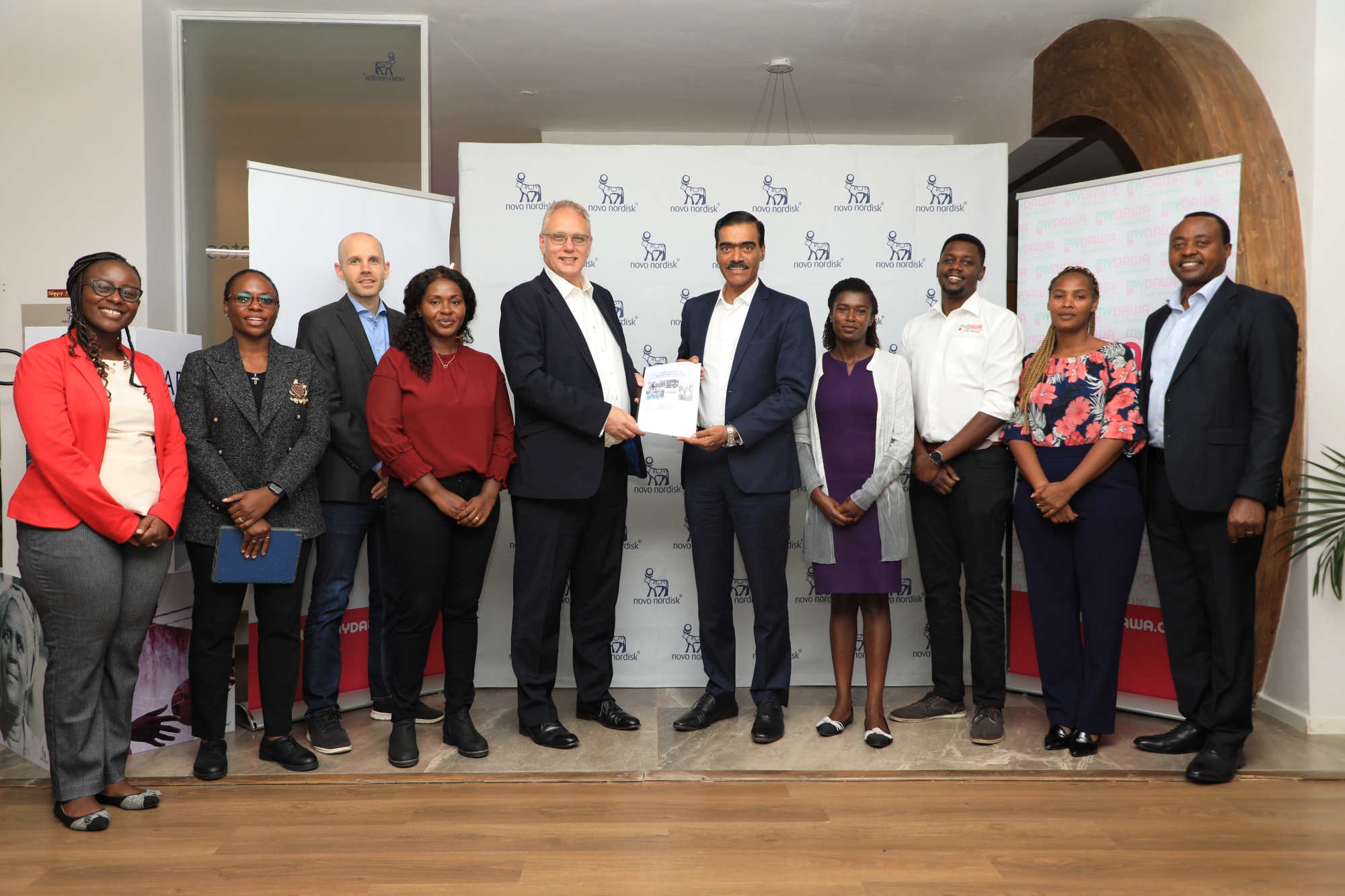 MYDAWA and Novo Nordisk teams pose for a picture after the official partnership event that took place this morning 1