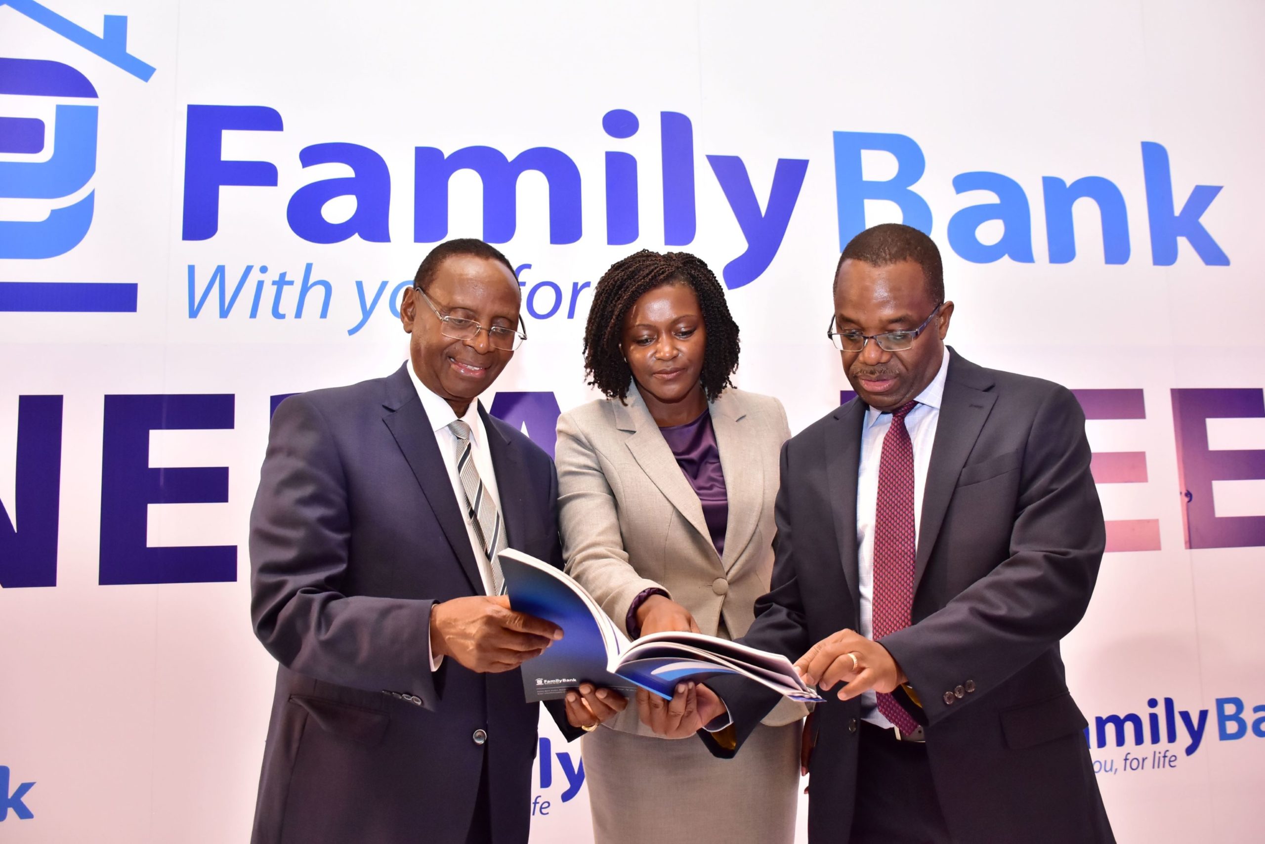 Family Bank AGM approves KES.1.1 billion divided following impressive results in 2021 1 Family Bank Chairman Dr. Wilfred Kiboro CEO Rebecca Mbithi and PwC Auditor Richard Njoroge during the Banks 15th Annual General Meeting where shareholders approved a KES 1.1 billion dividend pay scaled