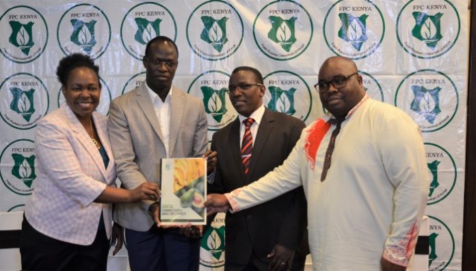 L-R Beatrice Mwasi CEO-CBiT Okisegere Ojepat – CEO FPC Kenya Isaac Mwangi Manager - Gov't and Industry Affairs KQ, Gideon Aliero Board Member FPC Kenya (1) Avocado and Banana