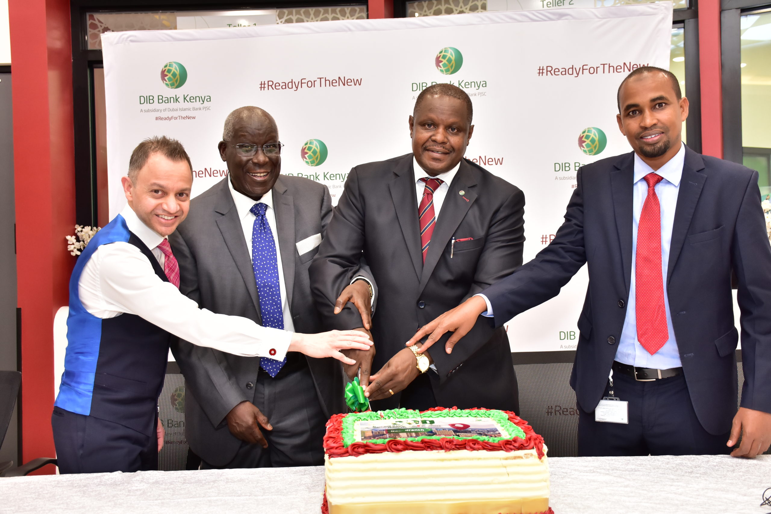 DIB Bank officially opens 6th branch in the Nairobi central business 1 L R DIB Group CEO Dr Adnan Chilwan DIB Kenya Board Director Dr Steve Mainda DIB Kenya CEO Peter Makau DIB Banda Street Branch Manager Adan Mohamed during official opening of DIB Banda Street scaled