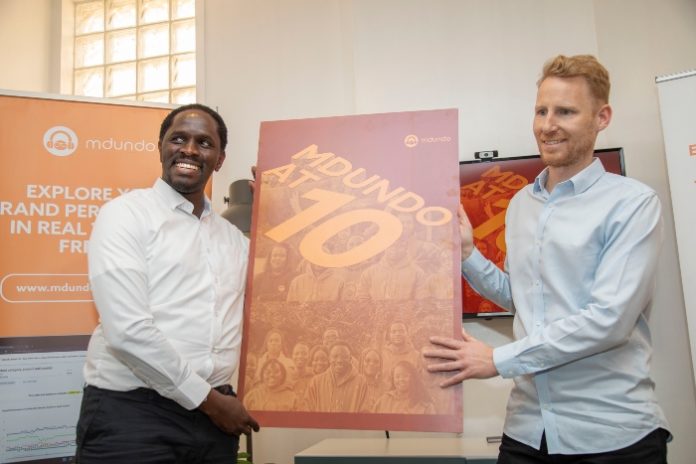 Martin Moeller Nielsen, CEO and co-founder Mdundo with the company's Chief Operating Officer - Njiru Njagi during Mdundo's 10th Anniversarry Press Briefing payouts