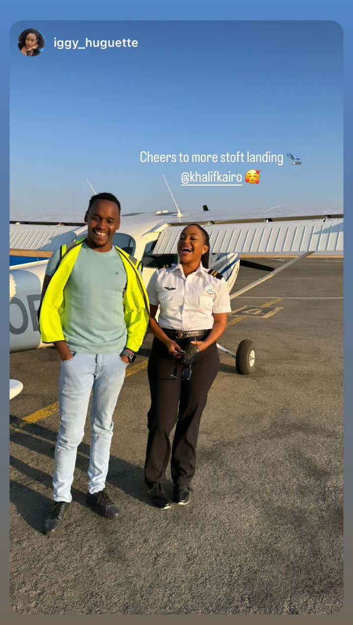 Car dealer Khalif Kairo with Rwandese pilot Iggy Huguette 